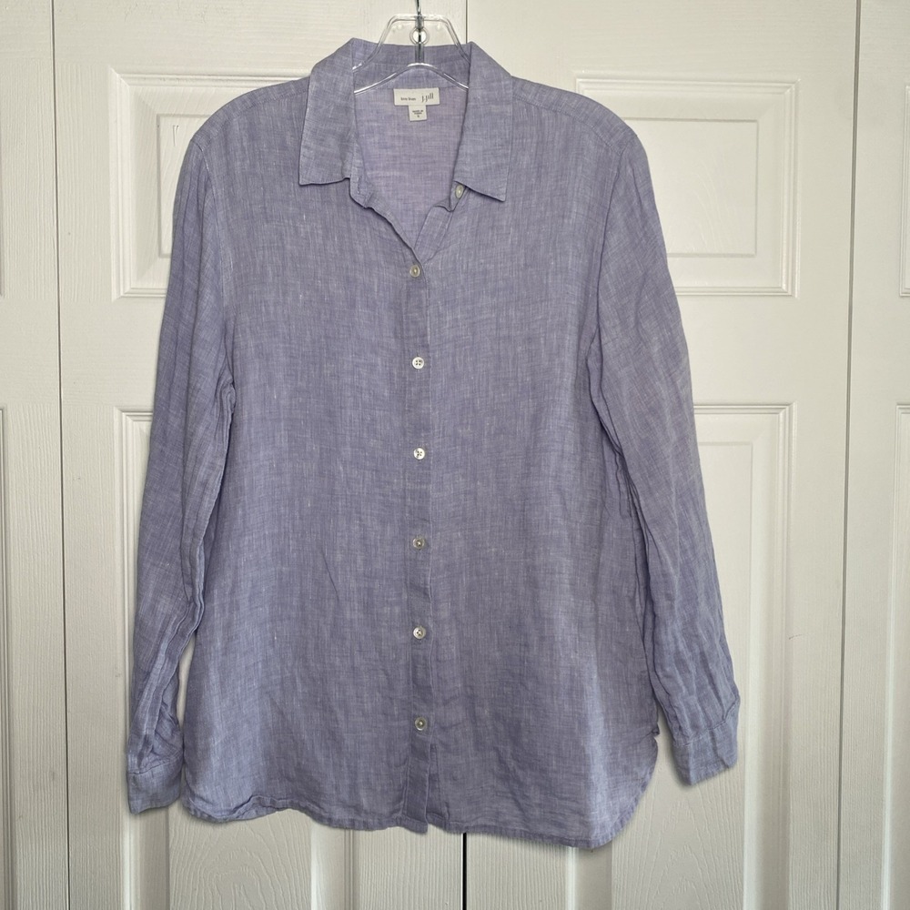 J Jill Love Linen Womens Small Purple Lilac Button Long Sleeve Lagom Clean Girl - Picture 3 of 7